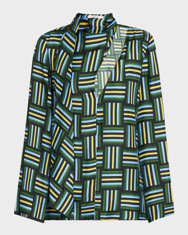 Graphic Drapes I Geometric-Print Cutout Blouse